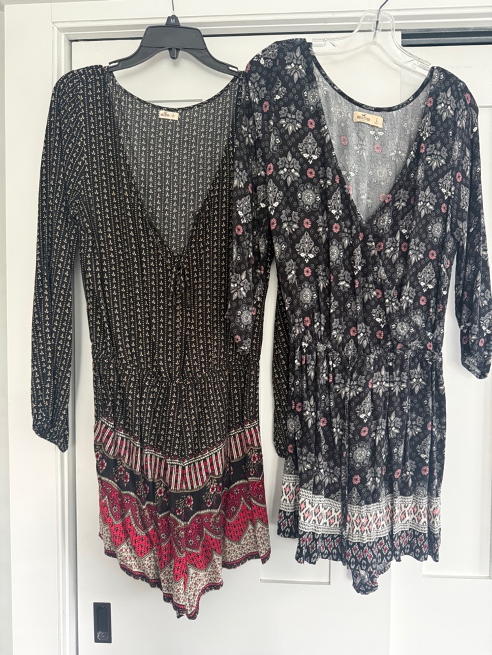 Hollister Black Floral and Patterned Long Sleeve Rompers (Black, Pink, White)